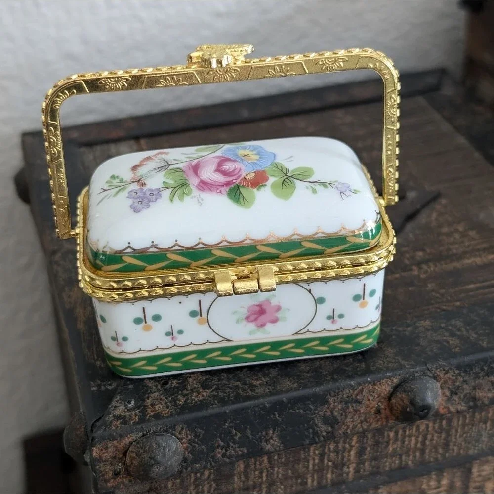 Vintage Porcelain Floral Trinket Box